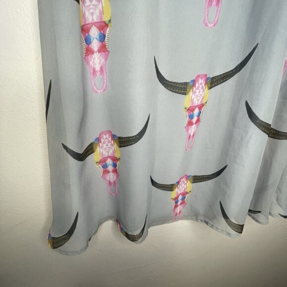 Show Me Your Mumu Kyle Mini Dress Womens M Blue Chiffon Cow Skull Western Boho - Picture 6 of 12